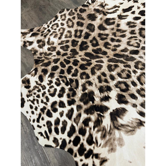 Faux Leopard Print Animal Skin Lightweight Printed Polyester Flatweave Ivory/Beige/Taupe Brown Rug
