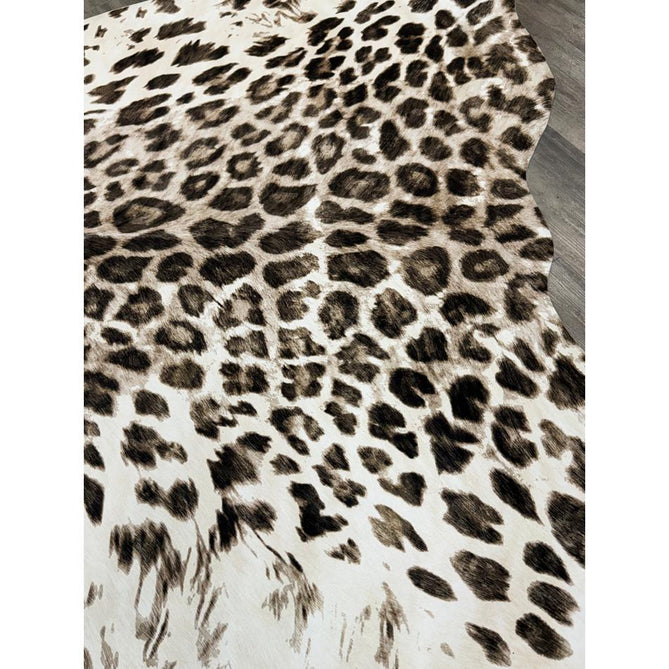 Faux Leopard Print Animal Skin Lightweight Printed Polyester Flatweave Ivory/Beige/Taupe Brown Rug