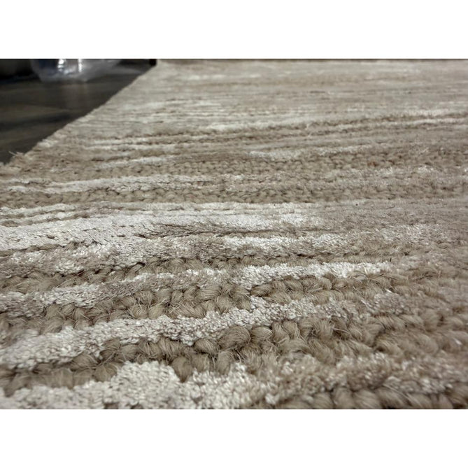 Henley Modern Plain Subtle Irregular Lines Metallic Shimmer Hand-Woven Textured Hi-Low Loop Pile Wool&Viscose Blend Sand Rug