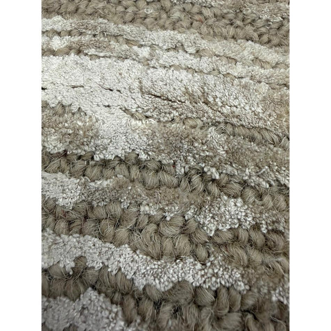 Henley Modern Plain Subtle Irregular Lines Metallic Shimmer Hand-Woven Textured Hi-Low Loop Pile Wool&Viscose Blend Sand Rug