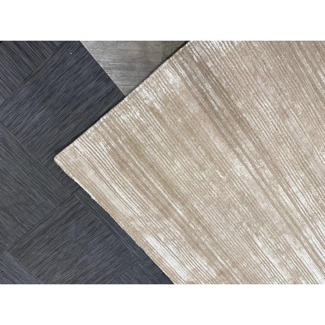 Henley Modern Plain Subtle Irregular Lines Metallic Shimmer Hand-Woven Textured Hi-Low Loop Pile Wool&Viscose Blend Sand Rug