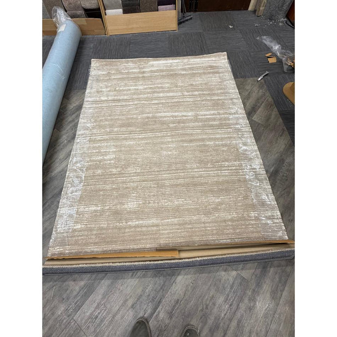 Henley Modern Plain Subtle Irregular Lines Metallic Shimmer Hand-Woven Textured Hi-Low Loop Pile Wool&Viscose Blend Sand Rug