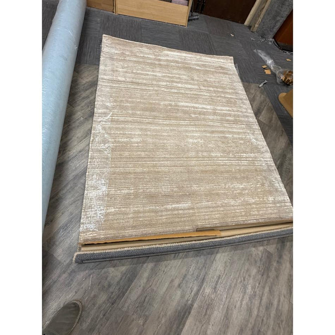 Henley Modern Plain Subtle Irregular Lines Metallic Shimmer Hand-Woven Textured Hi-Low Loop Pile Wool&Viscose Blend Sand Rug