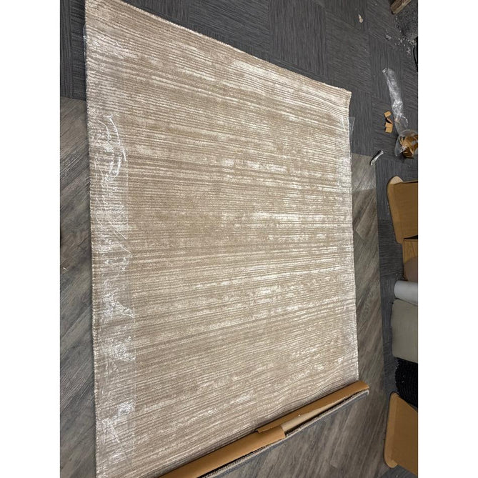 Henley Modern Plain Subtle Irregular Lines Metallic Shimmer Hand-Woven Textured Hi-Low Loop Pile Wool&Viscose Blend Sand Rug