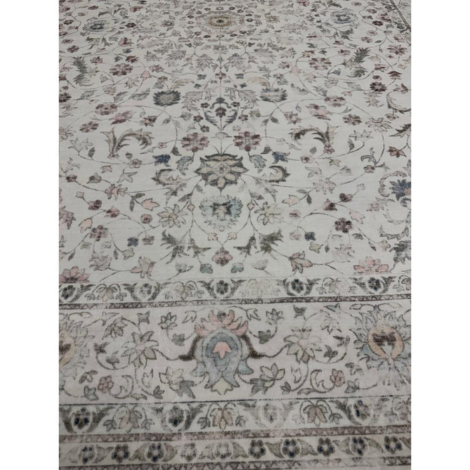 Washable Liberty LIB201 Traditional Distressed Floral Medallion Border Easy-Care Smooth Soft-Touch Faux-Feel Lightweight Printed Polyester Short Pile Flatweave Cream/Pale Grey/Blush/Dusty Blue/Muted Green/Taupe Rug