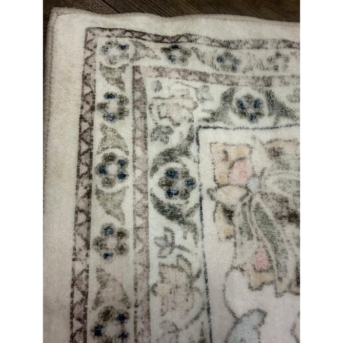 Washable Liberty LIB201 Traditional Distressed Floral Medallion Border Easy-Care Smooth Soft-Touch Faux-Feel Lightweight Printed Polyester Short Pile Flatweave Cream/Pale Grey/Blush/Dusty Blue/Muted Green/Taupe Rug