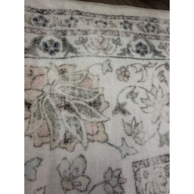 Washable Liberty LIB201 Traditional Distressed Floral Medallion Border Easy-Care Smooth Soft-Touch Faux-Feel Lightweight Printed Polyester Short Pile Flatweave Cream/Pale Grey/Blush/Dusty Blue/Muted Green/Taupe Rug