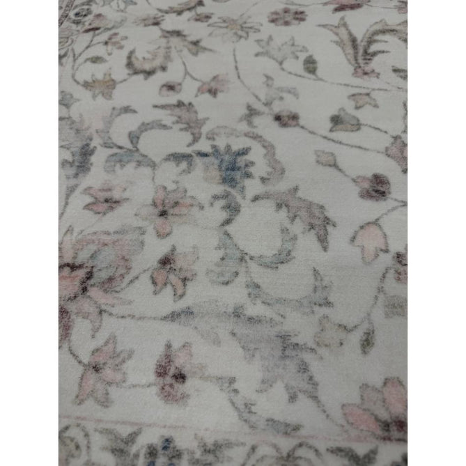 Washable Liberty LIB201 Traditional Distressed Floral Medallion Border Easy-Care Smooth Soft-Touch Faux-Feel Lightweight Printed Polyester Short Pile Flatweave Cream/Pale Grey/Blush/Dusty Blue/Muted Green/Taupe Rug