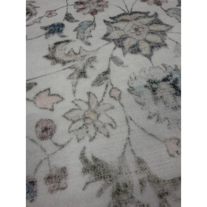 Washable Liberty LIB201 Traditional Distressed Floral Medallion Border Easy-Care Smooth Soft-Touch Faux-Feel Lightweight Printed Polyester Short Pile Flatweave Cream/Pale Grey/Blush/Dusty Blue/Muted Green/Taupe Rug