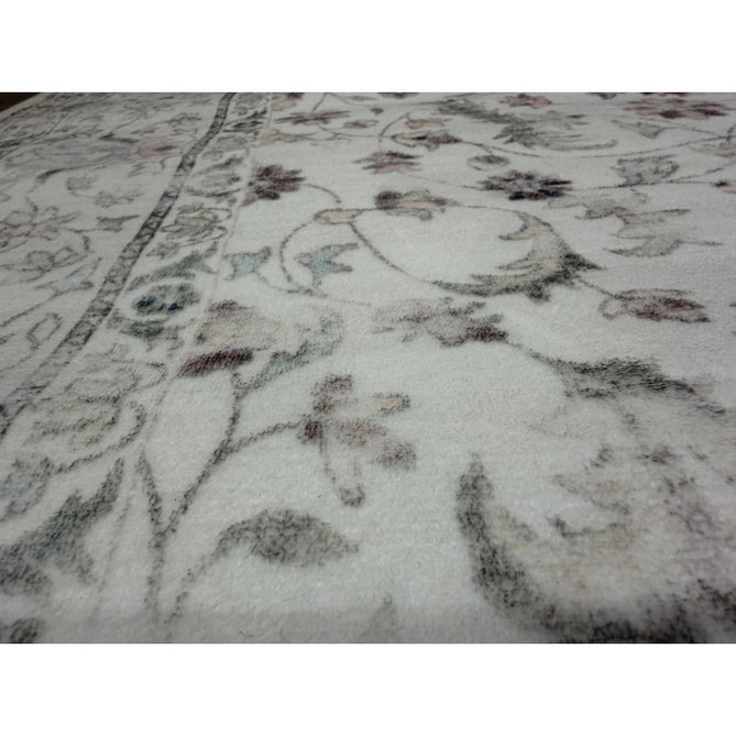 Washable Liberty LIB201 Traditional Distressed Floral Medallion Border Easy-Care Smooth Soft-Touch Faux-Feel Lightweight Printed Polyester Short Pile Flatweave Cream/Pale Grey/Blush/Dusty Blue/Muted Green/Taupe Rug