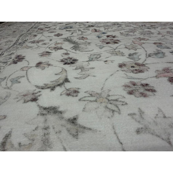 Washable Liberty LIB201 Traditional Distressed Floral Medallion Border Easy-Care Smooth Soft-Touch Faux-Feel Lightweight Printed Polyester Short Pile Flatweave Cream/Pale Grey/Blush/Dusty Blue/Muted Green/Taupe Rug