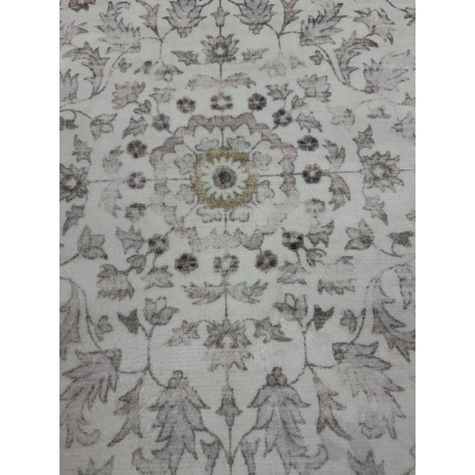 Washable Liberty LIB201 Traditional Distressed Floral Medallion Border Easy-Care Smooth Soft-Touch Faux-Feel Lightweight Printed Polyester Short Pile Flatweave Cream/Pale Grey/Blush/Dusty Blue/Muted Green/Taupe Rug