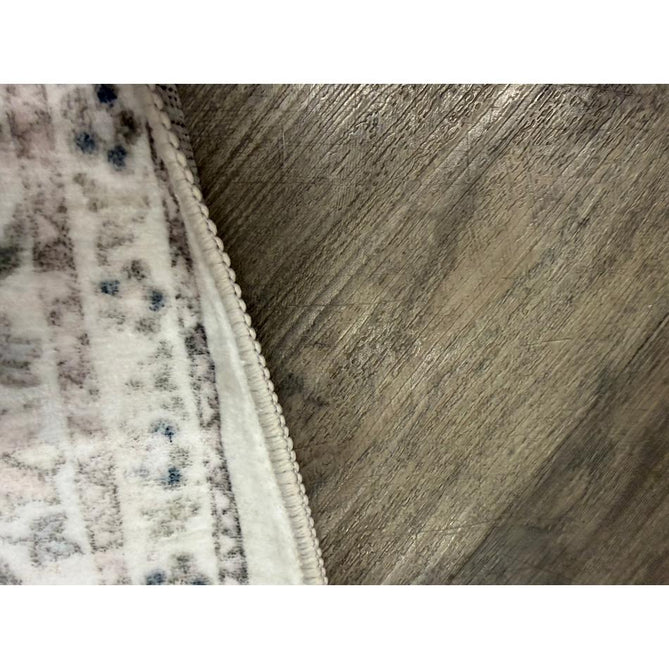 Washable Liberty LIB201 Traditional Distressed Floral Medallion Border Easy-Care Smooth Soft-Touch Faux-Feel Lightweight Printed Polyester Short Pile Flatweave Cream/Pale Grey/Blush/Dusty Blue/Muted Green/Taupe Rug