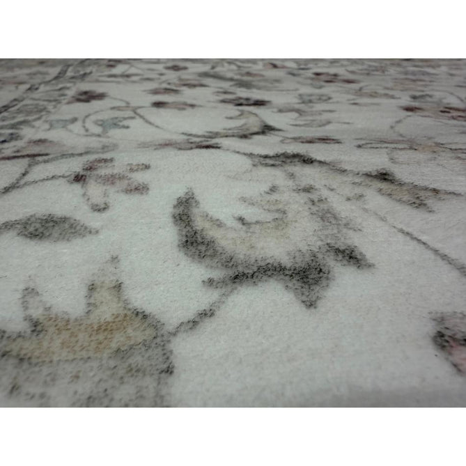 Washable Liberty LIB201 Traditional Distressed Floral Medallion Border Easy-Care Smooth Soft-Touch Faux-Feel Lightweight Printed Polyester Short Pile Flatweave Cream/Pale Grey/Blush/Dusty Blue/Muted Green/Taupe Rug