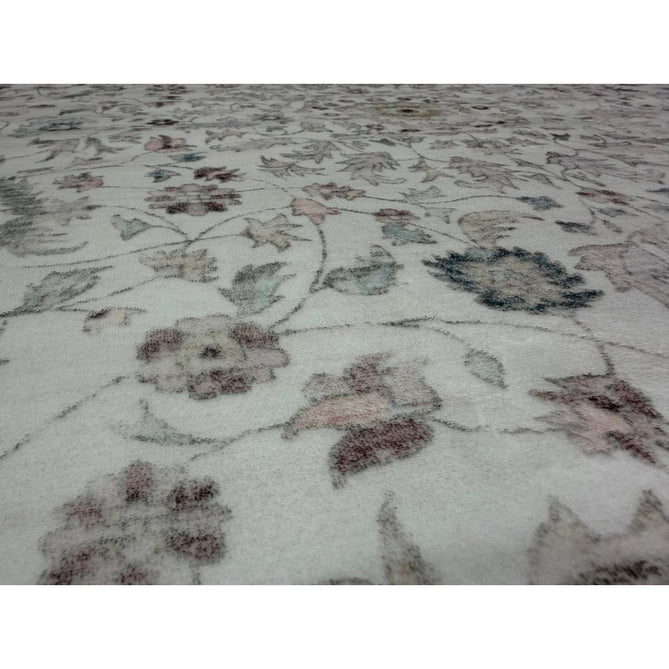 Washable Liberty LIB201 Traditional Distressed Floral Medallion Border Easy-Care Smooth Soft-Touch Faux-Feel Lightweight Printed Polyester Short Pile Flatweave Cream/Pale Grey/Blush/Dusty Blue/Muted Green/Taupe Rug