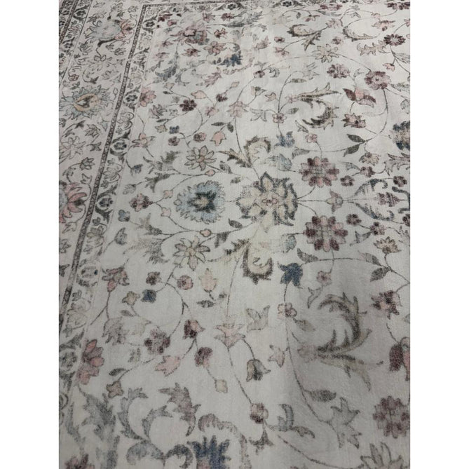 Washable Liberty LIB201 Traditional Distressed Floral Medallion Border Easy-Care Smooth Soft-Touch Faux-Feel Lightweight Printed Polyester Short Pile Flatweave Cream/Pale Grey/Blush/Dusty Blue/Muted Green/Taupe Rug