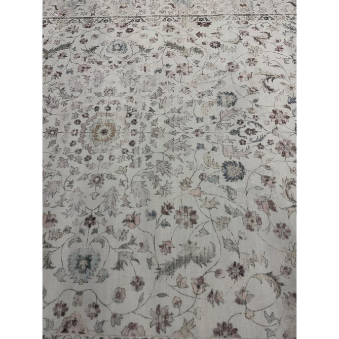 Washable Liberty LIB201 Traditional Distressed Floral Medallion Border Easy-Care Smooth Soft-Touch Faux-Feel Lightweight Printed Polyester Short Pile Flatweave Cream/Pale Grey/Blush/Dusty Blue/Muted Green/Taupe Rug