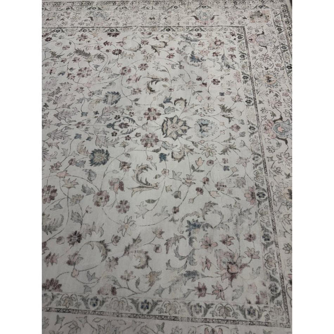 Washable Liberty LIB201 Traditional Distressed Floral Medallion Border Easy-Care Smooth Soft-Touch Faux-Feel Lightweight Printed Polyester Short Pile Flatweave Cream/Pale Grey/Blush/Dusty Blue/Muted Green/Taupe Rug