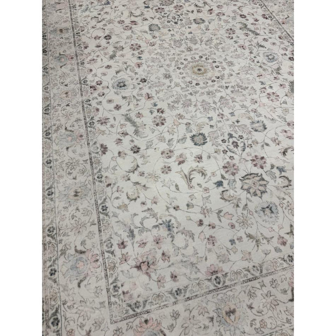 Washable Liberty LIB201 Traditional Distressed Floral Medallion Border Easy-Care Smooth Soft-Touch Faux-Feel Lightweight Printed Polyester Short Pile Flatweave Cream/Pale Grey/Blush/Dusty Blue/Muted Green/Taupe Rug