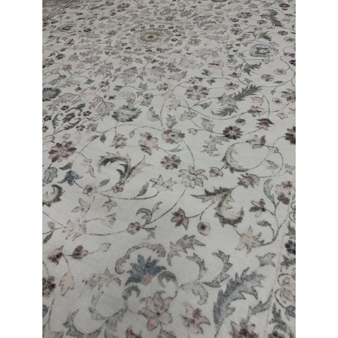 Washable Liberty LIB201 Traditional Distressed Floral Medallion Border Easy-Care Smooth Soft-Touch Faux-Feel Lightweight Printed Polyester Short Pile Flatweave Cream/Pale Grey/Blush/Dusty Blue/Muted Green/Taupe Rug