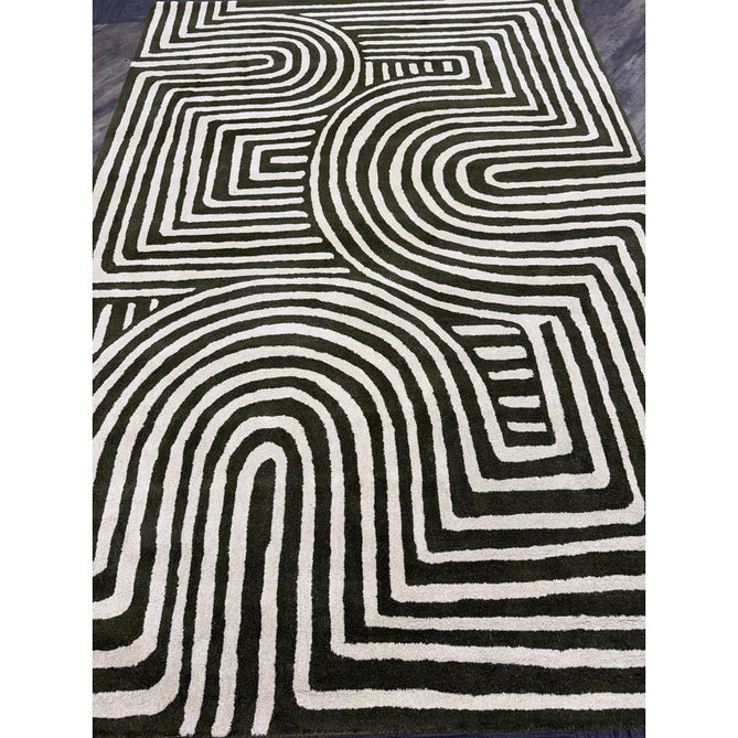 Reef RF30 Curve Modern Geometric Hand-Woven Wool Forest Green/Cream Rug