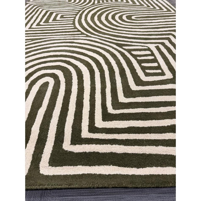 Reef RF30 Curve Modern Geometric Hand-Woven Wool Forest Green/Cream Rug