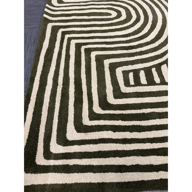Reef RF30 Curve Modern Geometric Hand-Woven Wool Forest Green/Cream Rug