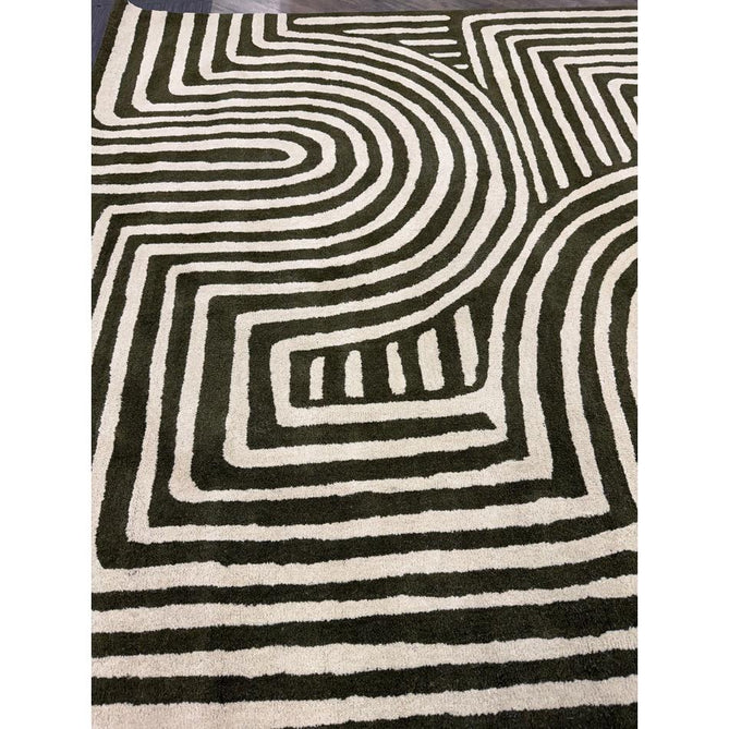 Reef RF30 Curve Modern Geometric Hand-Woven Wool Forest Green/Cream Rug