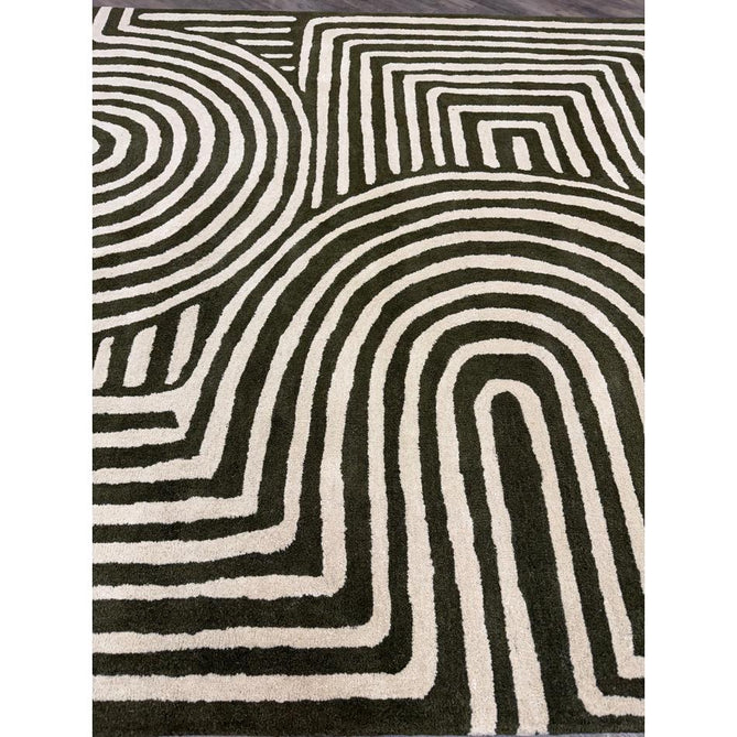 Reef RF30 Curve Modern Geometric Hand-Woven Wool Forest Green/Cream Rug