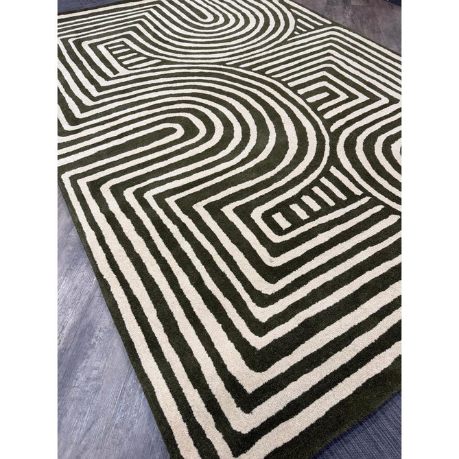 Reef RF30 Curve Modern Geometric Hand-Woven Wool Forest Green/Cream Rug