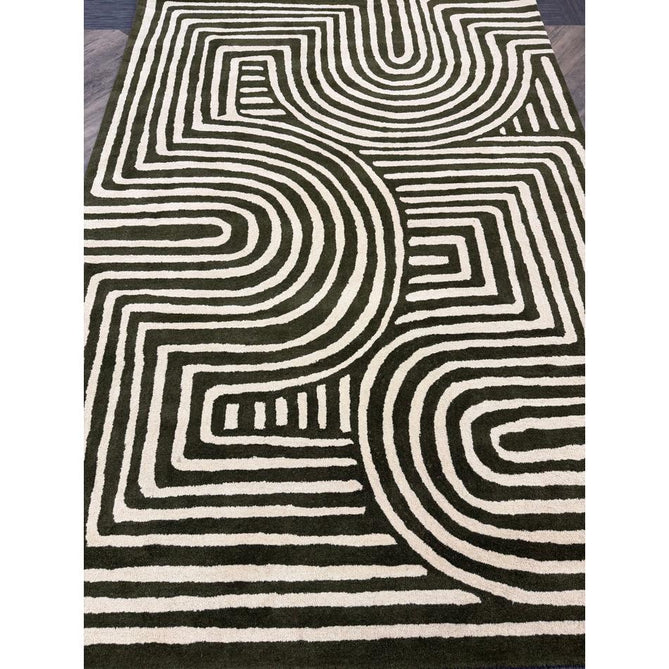 Reef RF30 Curve Modern Geometric Hand-Woven Wool Forest Green/Cream Rug