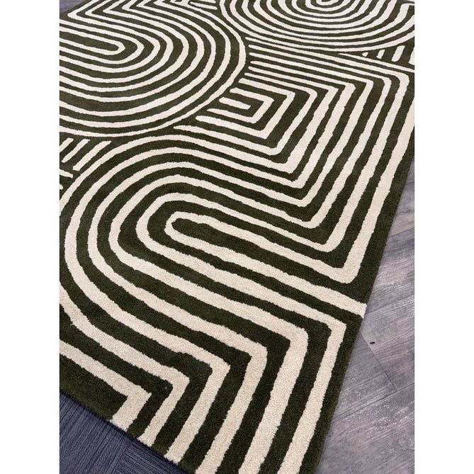 Reef RF30 Curve Modern Geometric Hand-Woven Wool Forest Green/Cream Rug