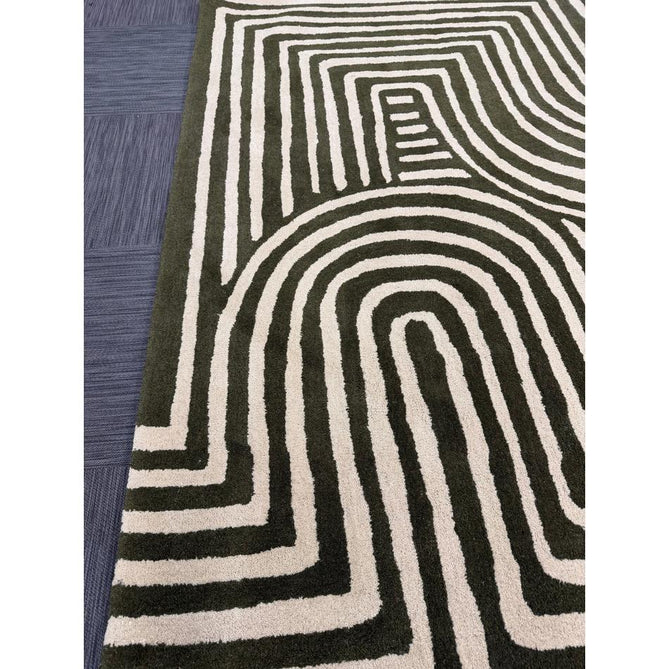 Reef RF30 Curve Modern Geometric Hand-Woven Wool Forest Green/Cream Rug