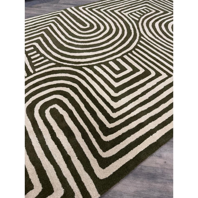 Reef RF30 Curve Modern Geometric Hand-Woven Wool Forest Green/Cream Rug