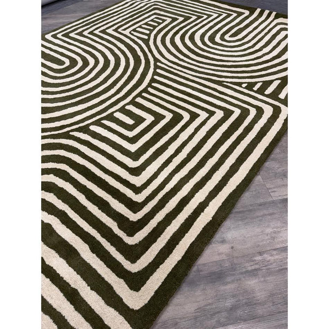 Reef RF30 Curve Modern Geometric Hand-Woven Wool Forest Green/Cream Rug