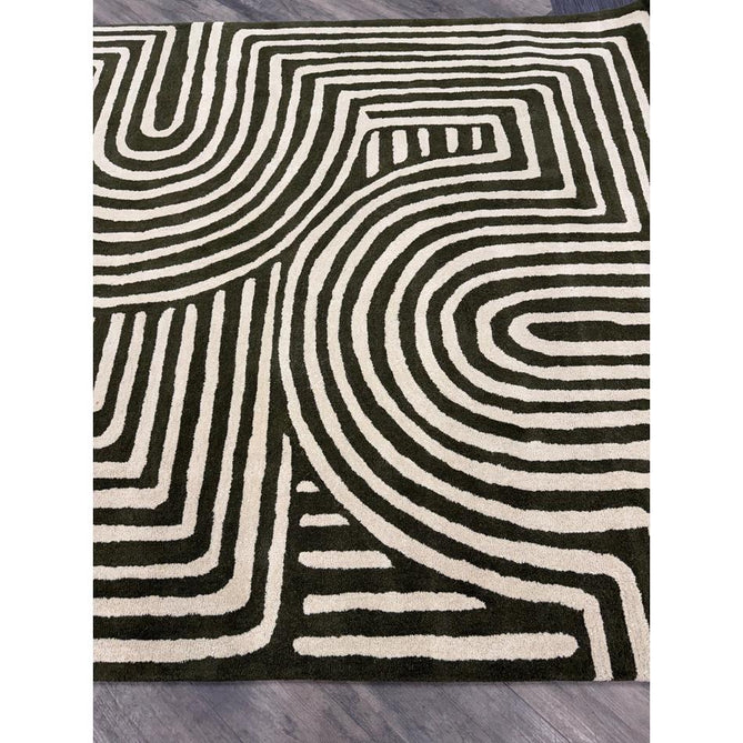 Reef RF30 Curve Modern Geometric Hand-Woven Wool Forest Green/Cream Rug
