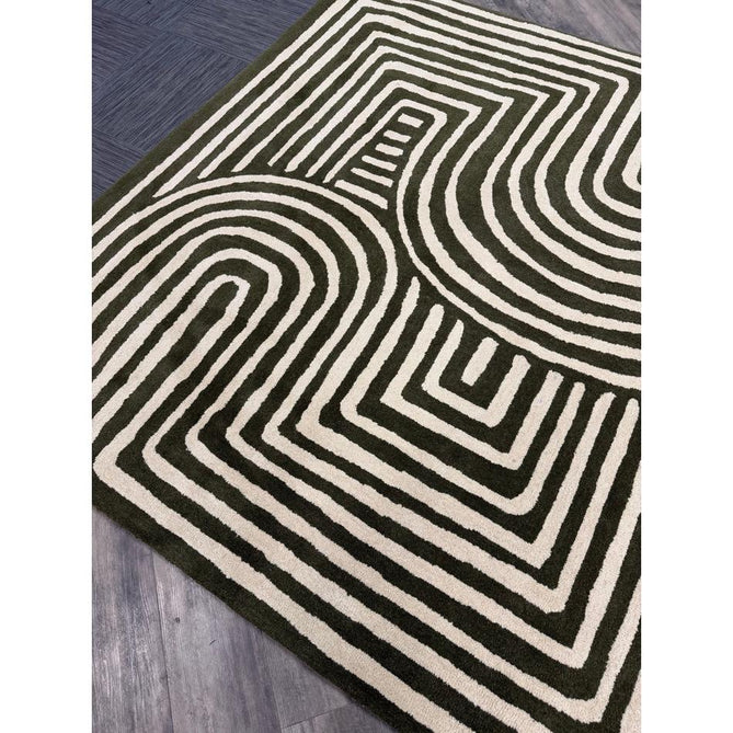 Reef RF30 Curve Modern Geometric Hand-Woven Wool Forest Green/Cream Rug
