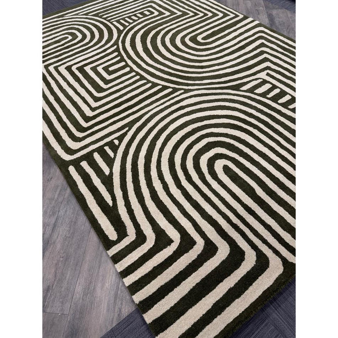 Reef RF30 Curve Modern Geometric Hand-Woven Wool Forest Green/Cream Rug