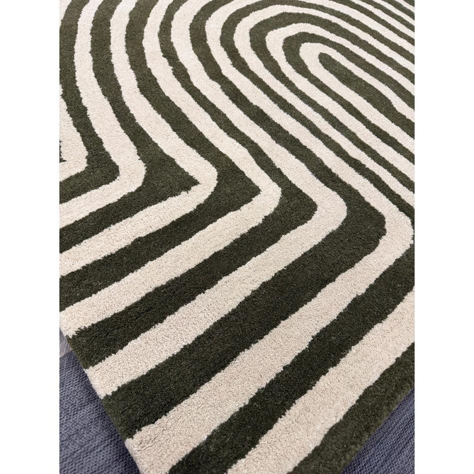Reef RF30 Curve Modern Geometric Hand-Woven Wool Forest Green/Cream Rug