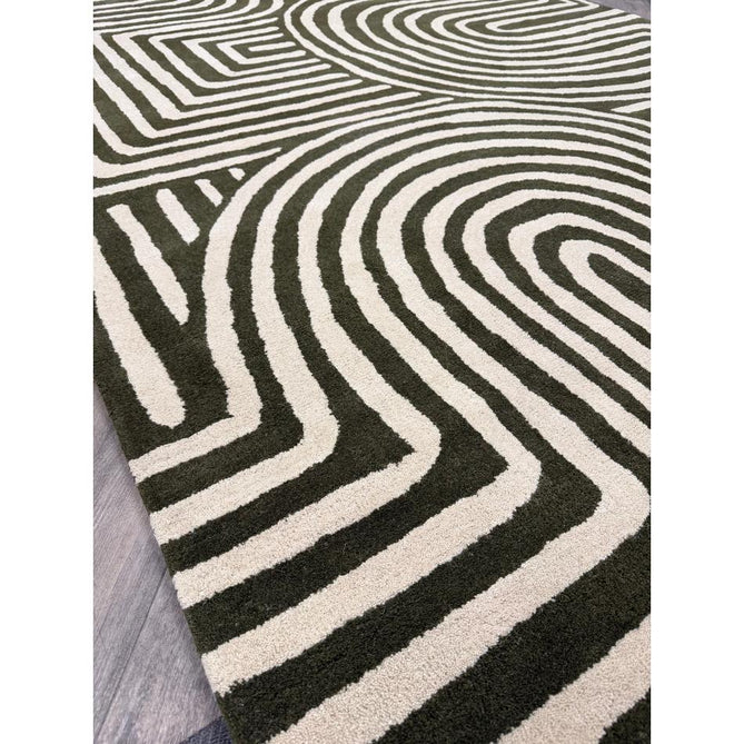 Reef RF30 Curve Modern Geometric Hand-Woven Wool Forest Green/Cream Rug