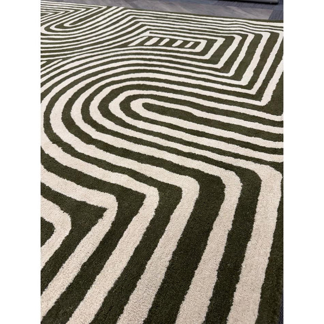 Reef RF30 Curve Modern Geometric Hand-Woven Wool Forest Green/Cream Rug