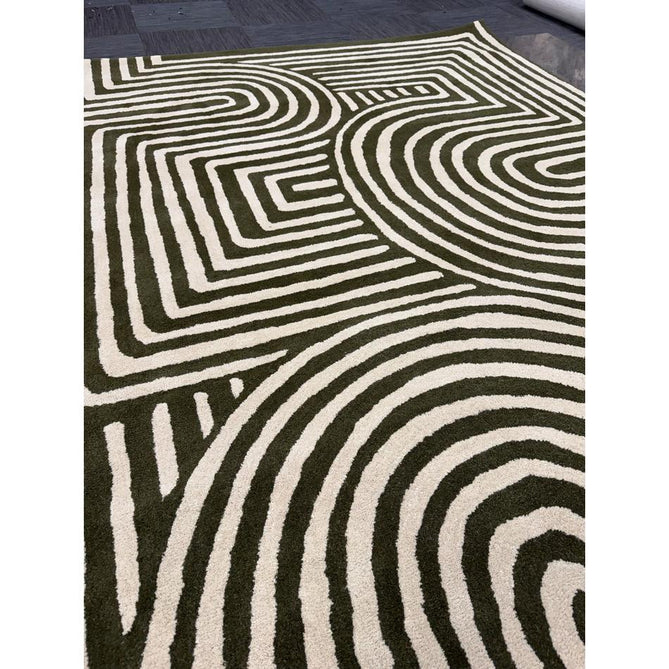 Reef RF30 Curve Modern Geometric Hand-Woven Wool Forest Green/Cream Rug