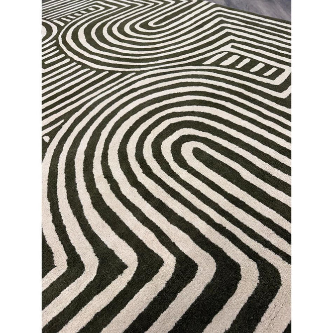 Reef RF30 Curve Modern Geometric Hand-Woven Wool Forest Green/Cream Rug