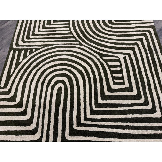 Reef RF30 Curve Modern Geometric Hand-Woven Wool Forest Green/Cream Rug