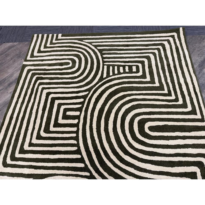 Reef RF30 Curve Modern Geometric Hand-Woven Wool Forest Green/Cream Rug