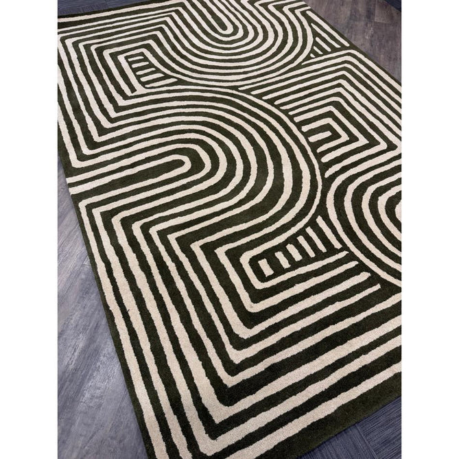 Reef RF30 Curve Modern Geometric Hand-Woven Wool Forest Green/Cream Rug