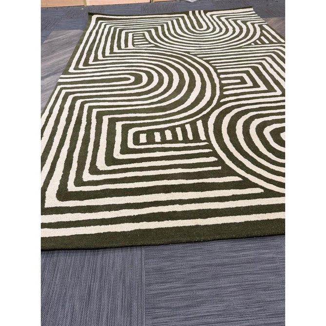 Reef RF30 Curve Modern Geometric Hand-Woven Wool Forest Green/Cream Rug