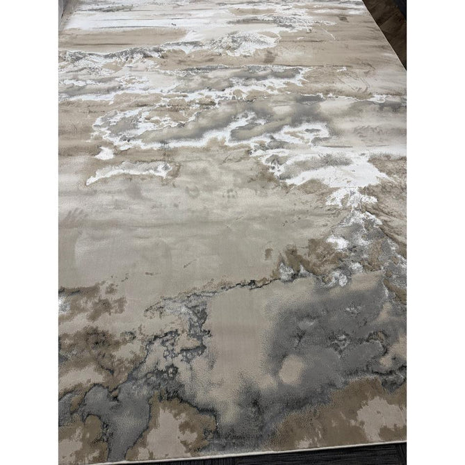 Aurora AU02 Cloud Modern Abstract Distressed Marbled Metallic Shimmer Textured High-Density Soft Smooth Low Profile Polyblend Short-Pile Grey/Beige/Silver/Cream/White Runner