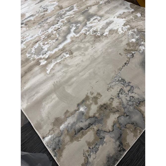 Aurora AU02 Cloud Modern Abstract Distressed Marbled Metallic Shimmer Textured High-Density Soft Smooth Low Profile Polyblend Short-Pile Grey/Beige/Silver/Cream/White Runner