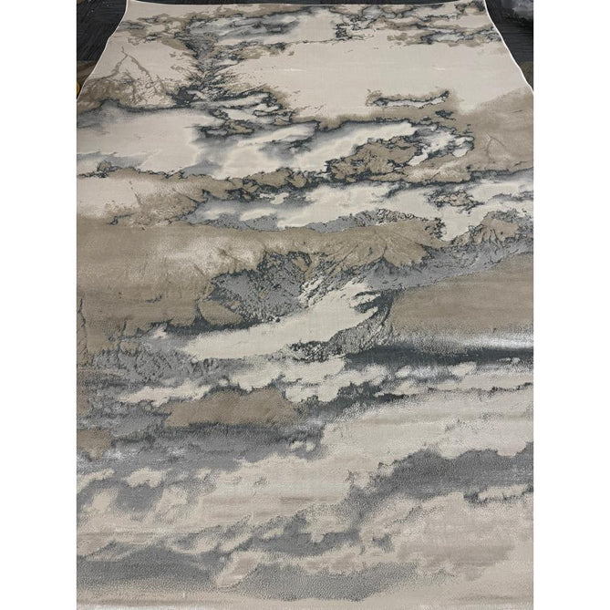 Aurora AU02 Cloud Modern Abstract Distressed Marbled Metallic Shimmer Textured High-Density Soft Smooth Low Profile Polyblend Short-Pile Grey/Beige/Silver/Cream/White Runner